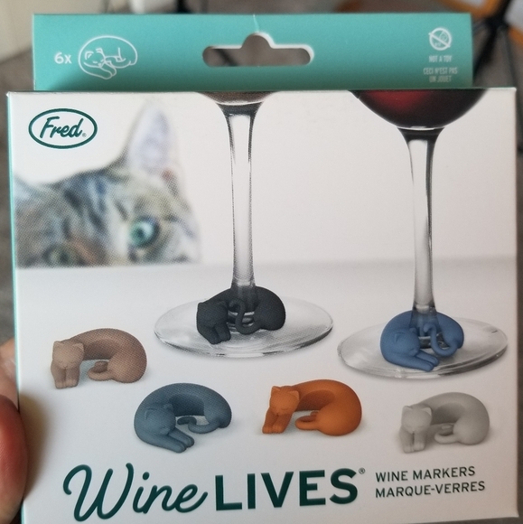 New In The Box 6 Pack Cat Wine Markers Wine Lives Charms - Picture 3 of 12